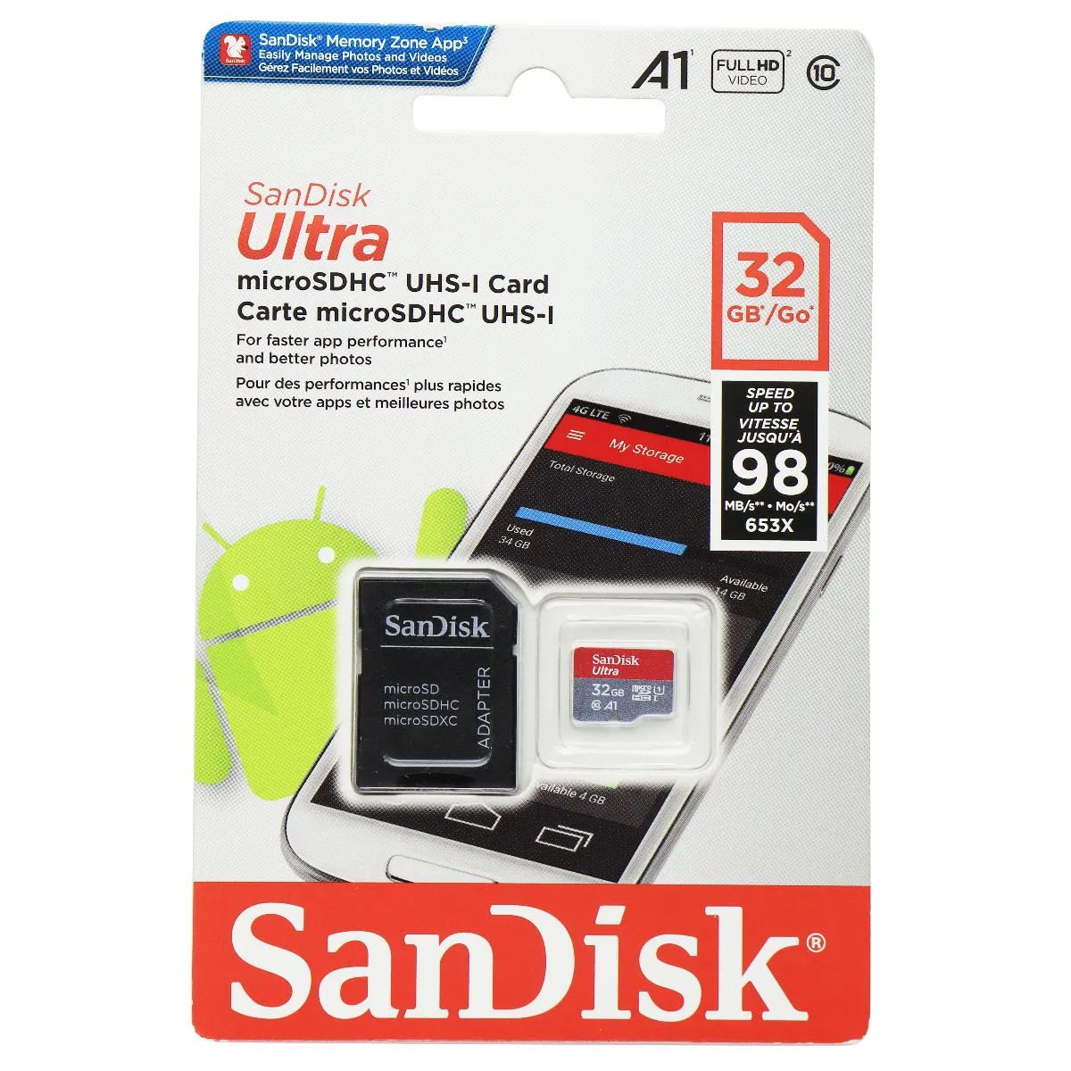 SanDisk Ultra microSDHC UHS-1 Card and Adapter (32GB) Class 10 A1
