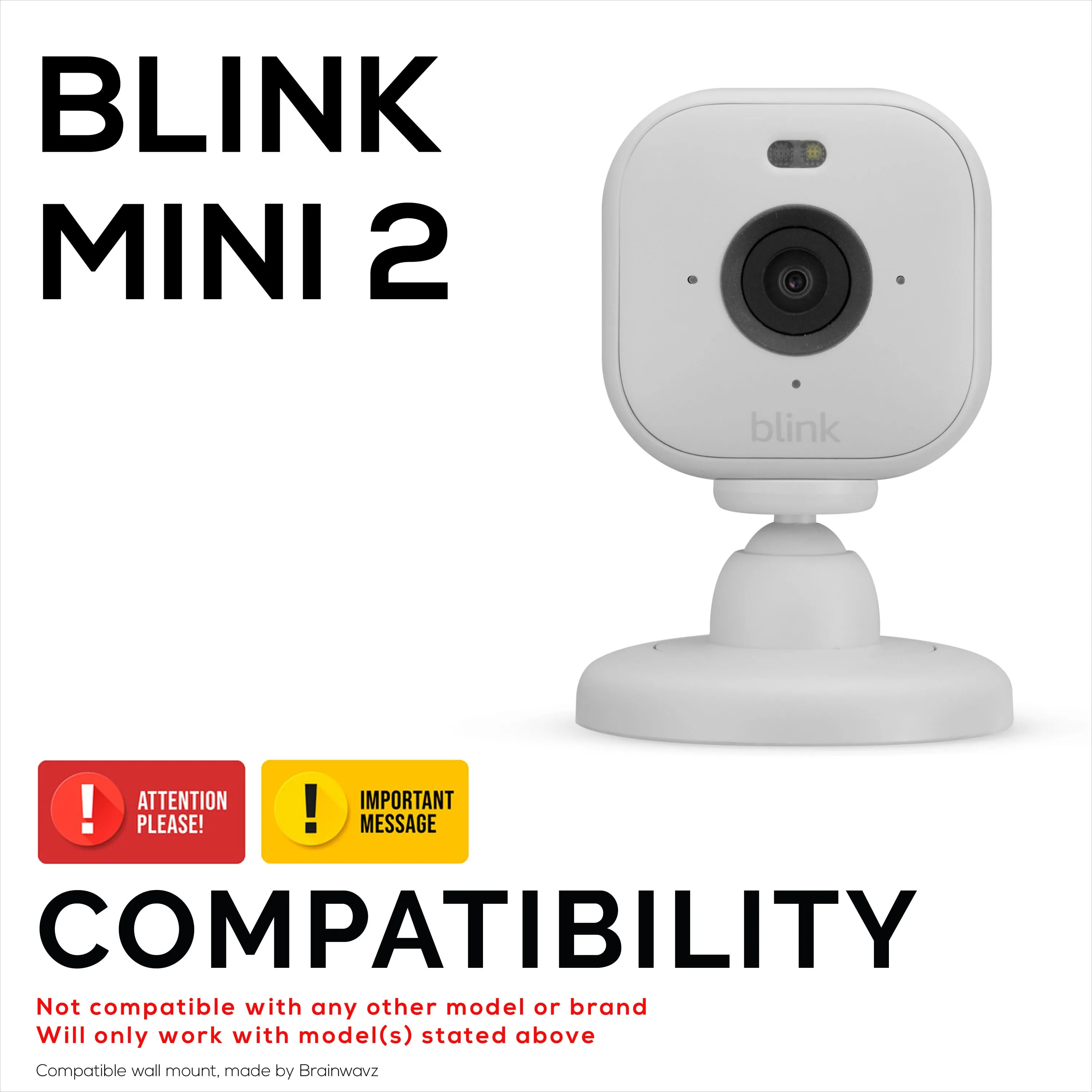 Screwless Wall Mount for Blink Mini 2, Easy To Install Holder, Angled for Better Views, Screw In Option