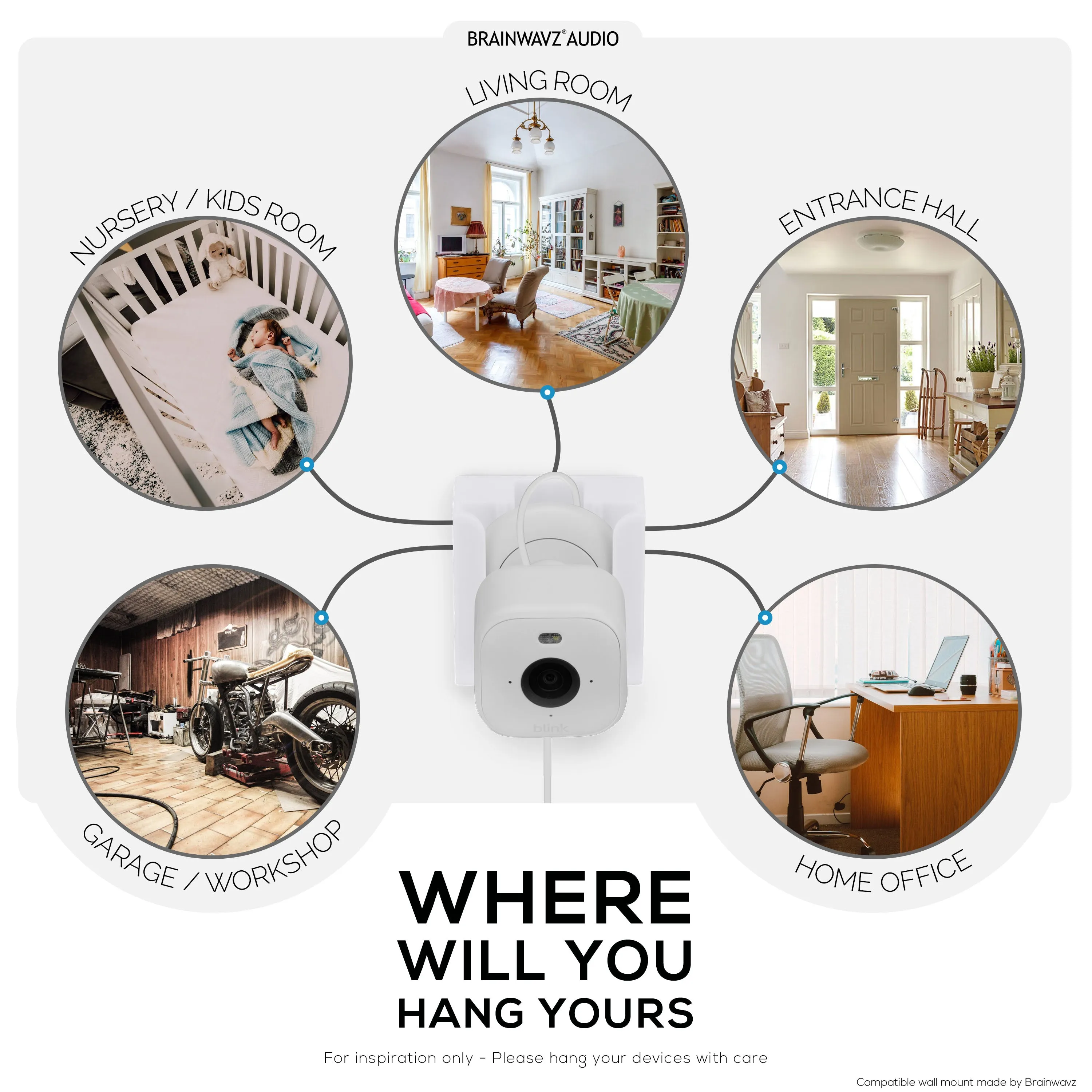 Screwless Wall Mount for Blink Mini 2, Easy To Install Holder, Angled for Better Views, Screw In Option