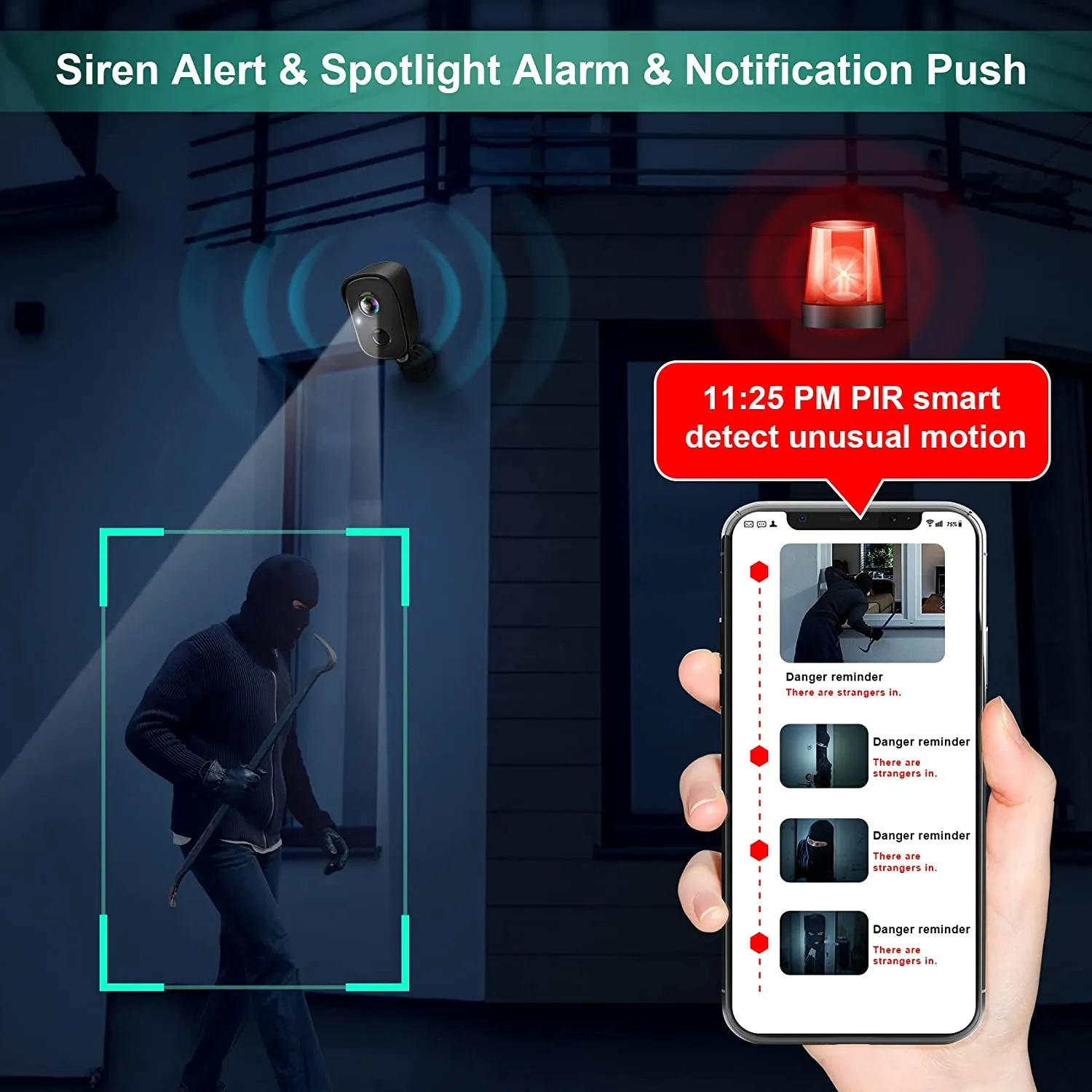 Wireless Outdoor Security Camera, 2K Battery-Powered with AI Motion Detection, Spotlight, Siren Alarm, WiFi, Color Night Vision, 2-Way Audio, Waterproof, Cloud/SD Storage - Suitable for Indoor/Home Use