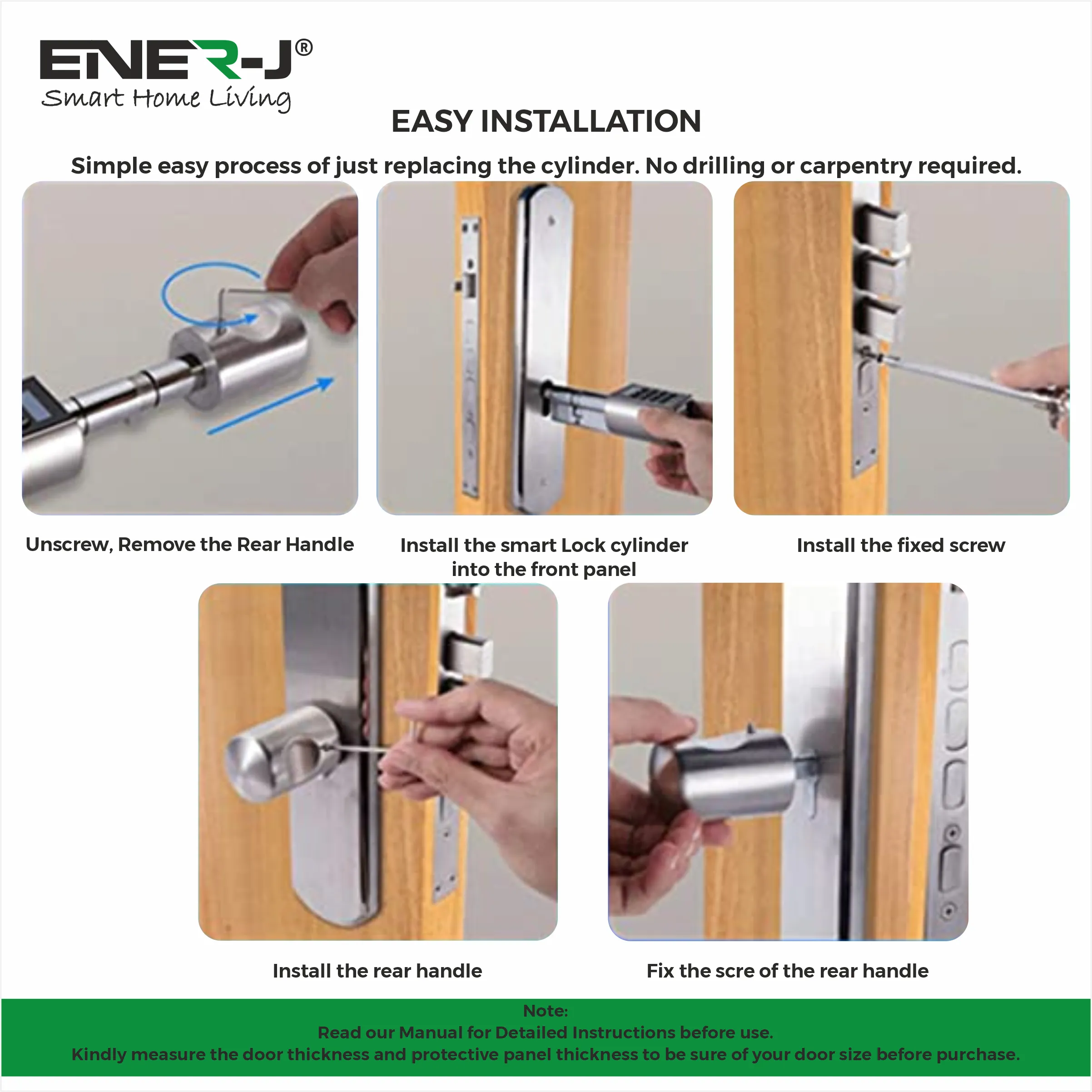 Smart Adjustable Cylinder Lock with Fingerprint & Keypad, Ideal for Any Doors of 35mm - 70mm, Colour: Silver