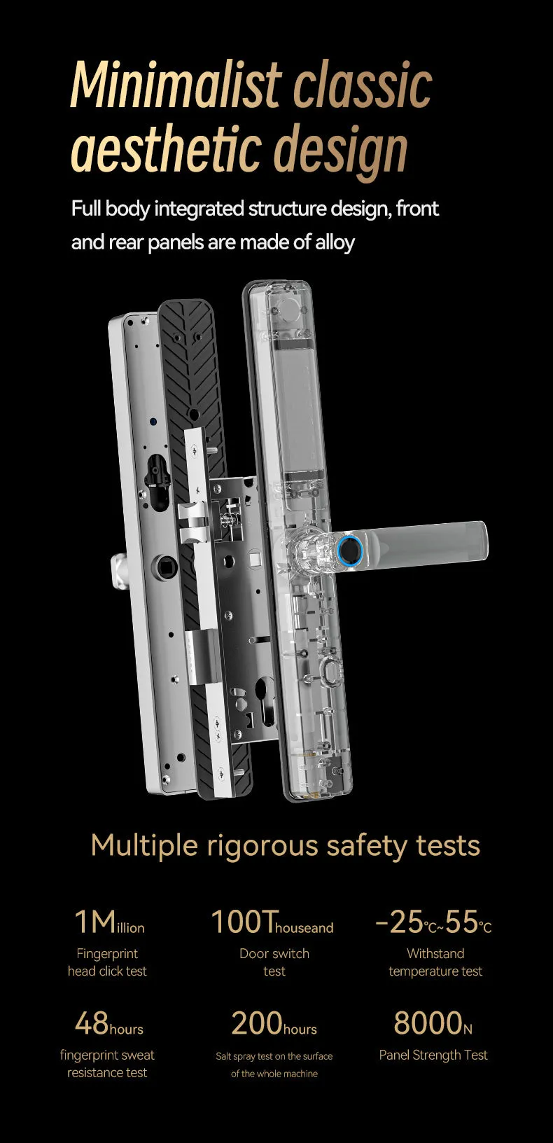 Smart Doorlock With Peephole Camera, Works with fingerprint, Passcodes, APP control, RFID Cards & Mechanical Keys, Black housing, IP65