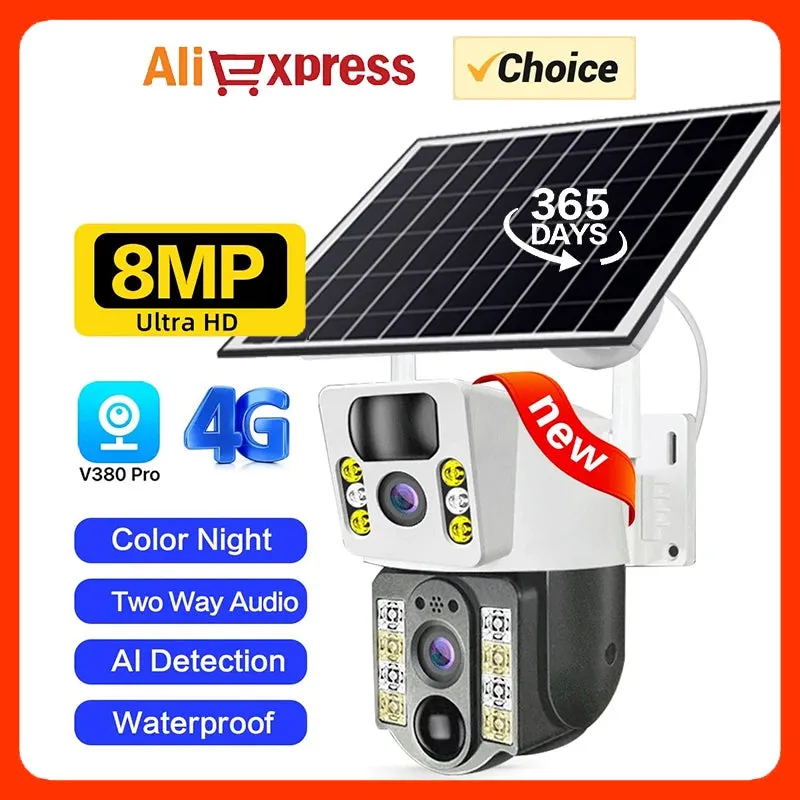 Solar HD IP Wireless CCTV Surveillance Cameras PIR 4G SIM Card