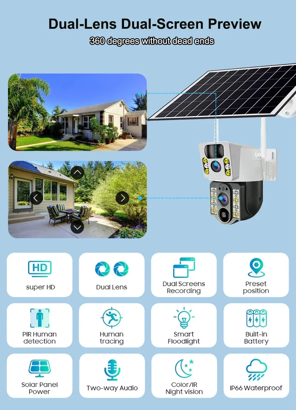 Solar HD IP Wireless CCTV Surveillance Cameras PIR 4G SIM Card