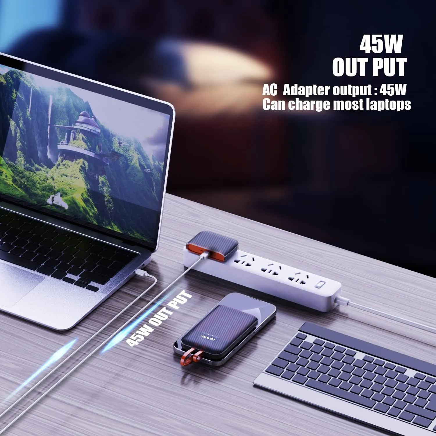 USA AC plug-in 10000mAh power bank with charging cable 45W PD charger heloideoPB174
