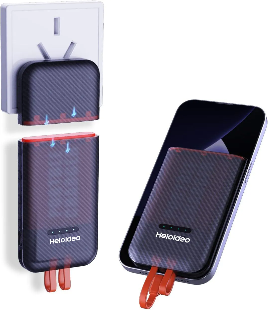 USA AC plug-in 10000mAh power bank with charging cable 45W PD charger heloideoPB174