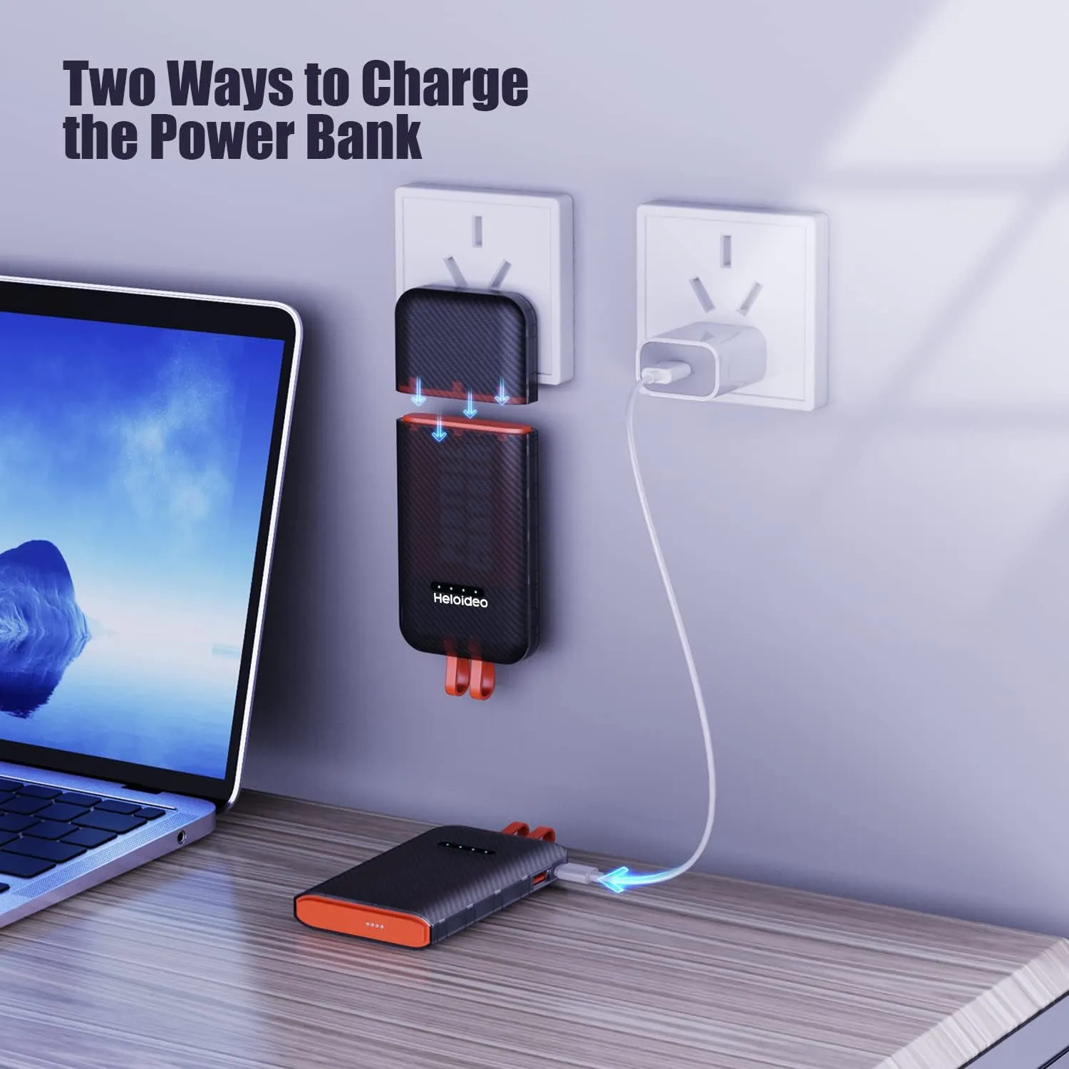 USA AC plug-in 10000mAh power bank with charging cable 45W PD charger heloideoPB174